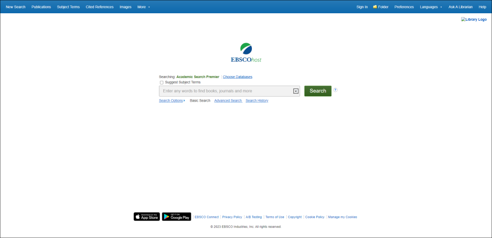 Screenshot of Classic version of EBSCOhost interface