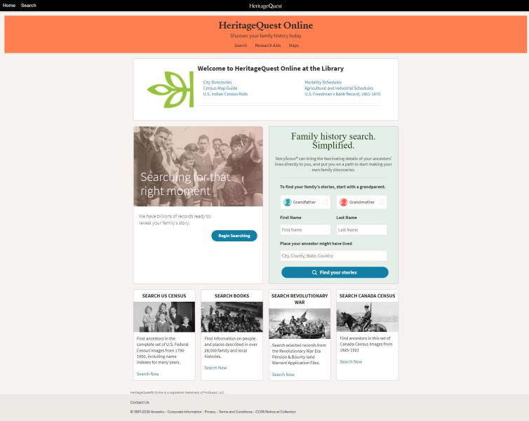 HeritageQuest Online home page