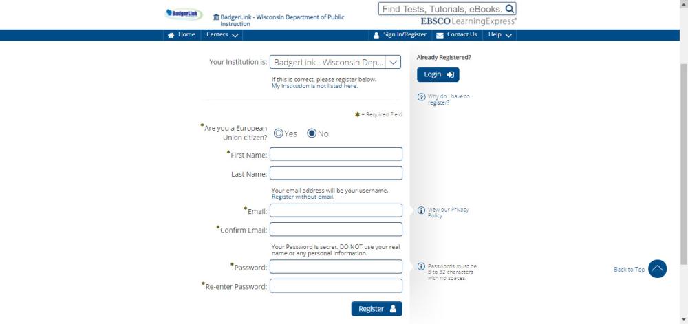Account registration page with Name Email and Password required 