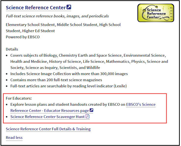 Screenshot showing the For Educators section of the page that you can see when you click on Read more...
