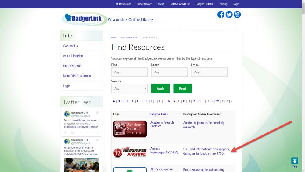 On each Find Resources page, click on the link in the table under "Description & More Information"