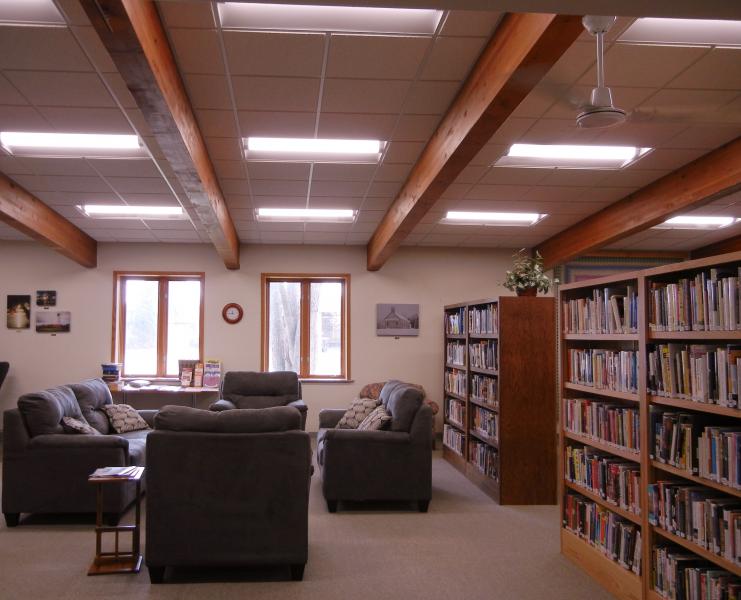 Reading area with comfortable chairs at Rib Lake Public Library