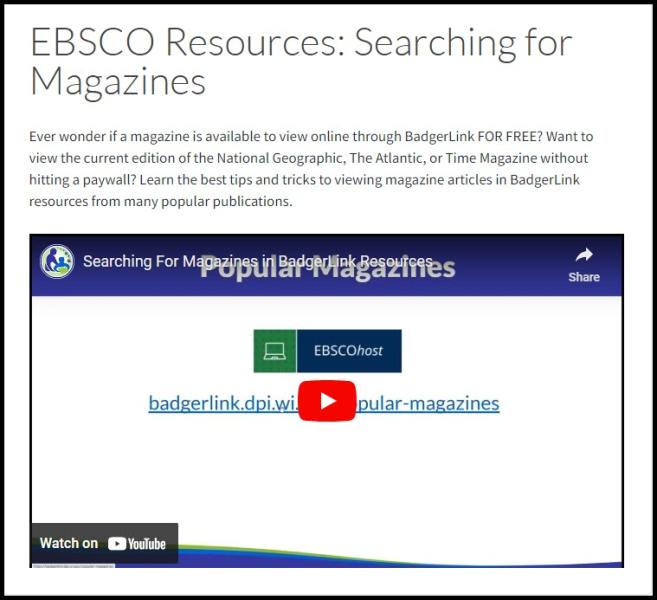 Screenshot of Searching for Magazines training page