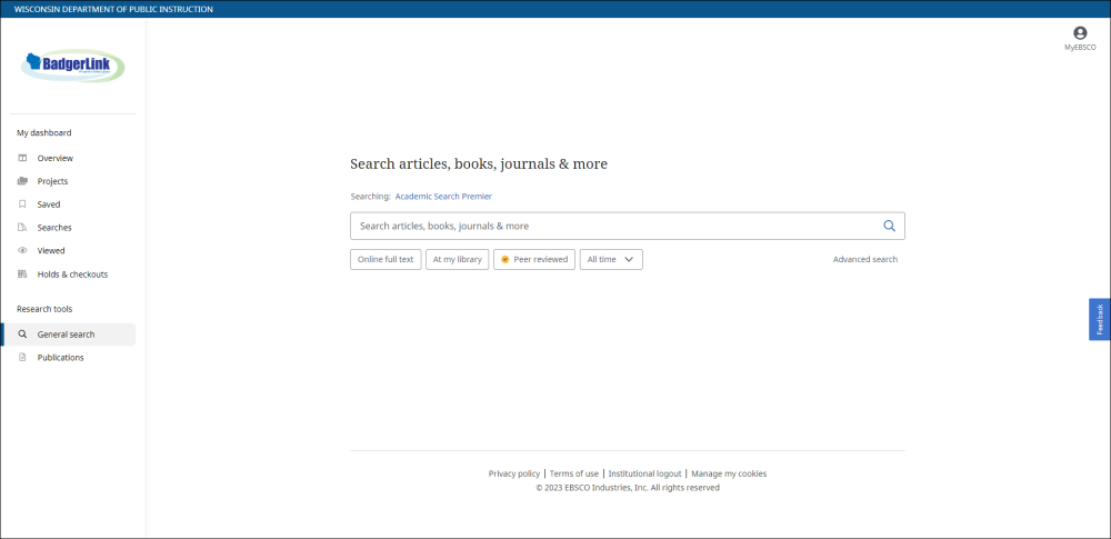 Screenshot of New version of EBSCOhost interface