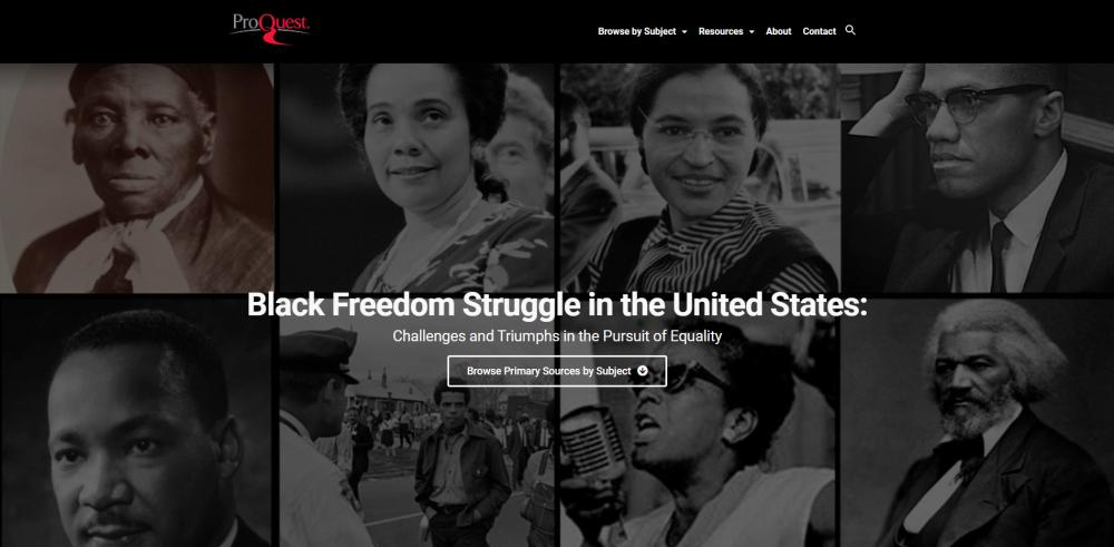 Screenshot of the home page of Black Freedom Struggle resource from ProQuest
