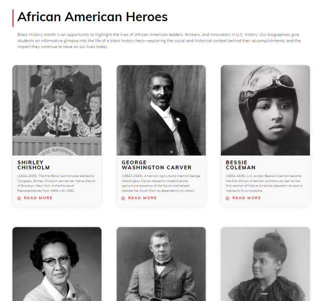 Screenshot of African American Heros in Britannica Education's Black History Resources page