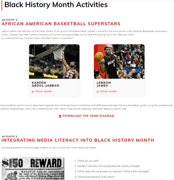 Screenshot of Black History Month Activities from Britannica Education