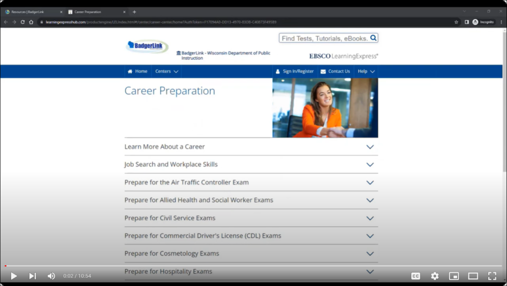 Screenshot of LearningExpress Library Career Preparation video