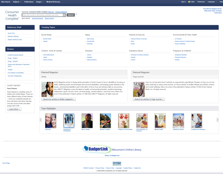 Screenshot of Consumer Health Complete Home page