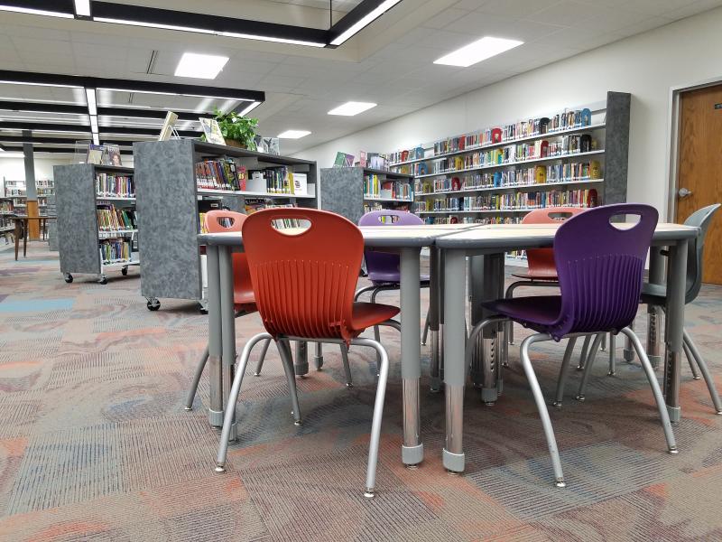 Colorful photo of the new library interior