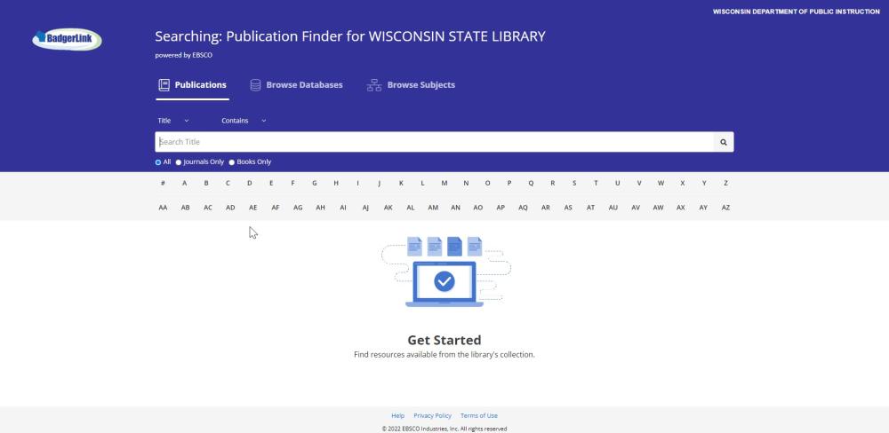 Publications Finder page as seen from DPI account