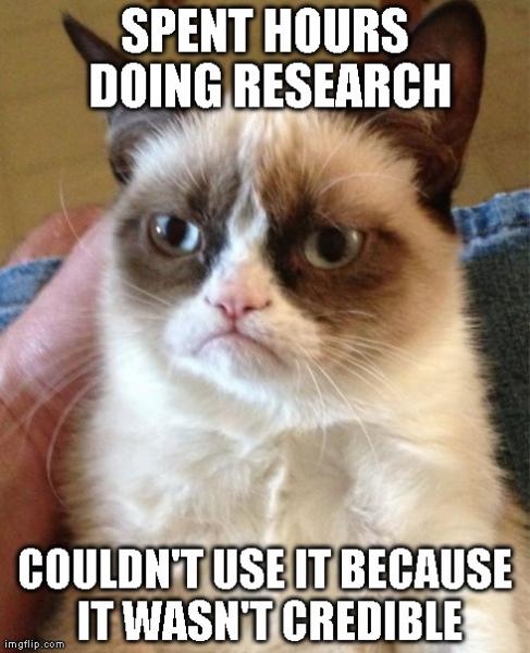 Grumpy Cat Meme: Spent hours doing research...couldn't use it because it wasn't credible