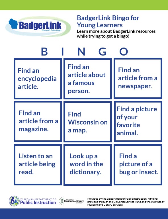 Bingo card for younger learners with 3 rows and 3 columns of activities.