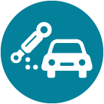 white outline of car and tool with blue background