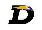 DeForest Area Schools Logo of large letter D with a lightening rod and Viking horn on the top